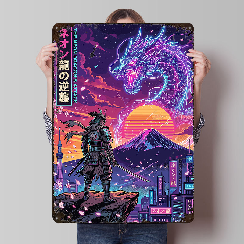 Retro Gaming Tokyo - Pôster Samurai Vs Neon Dragon em