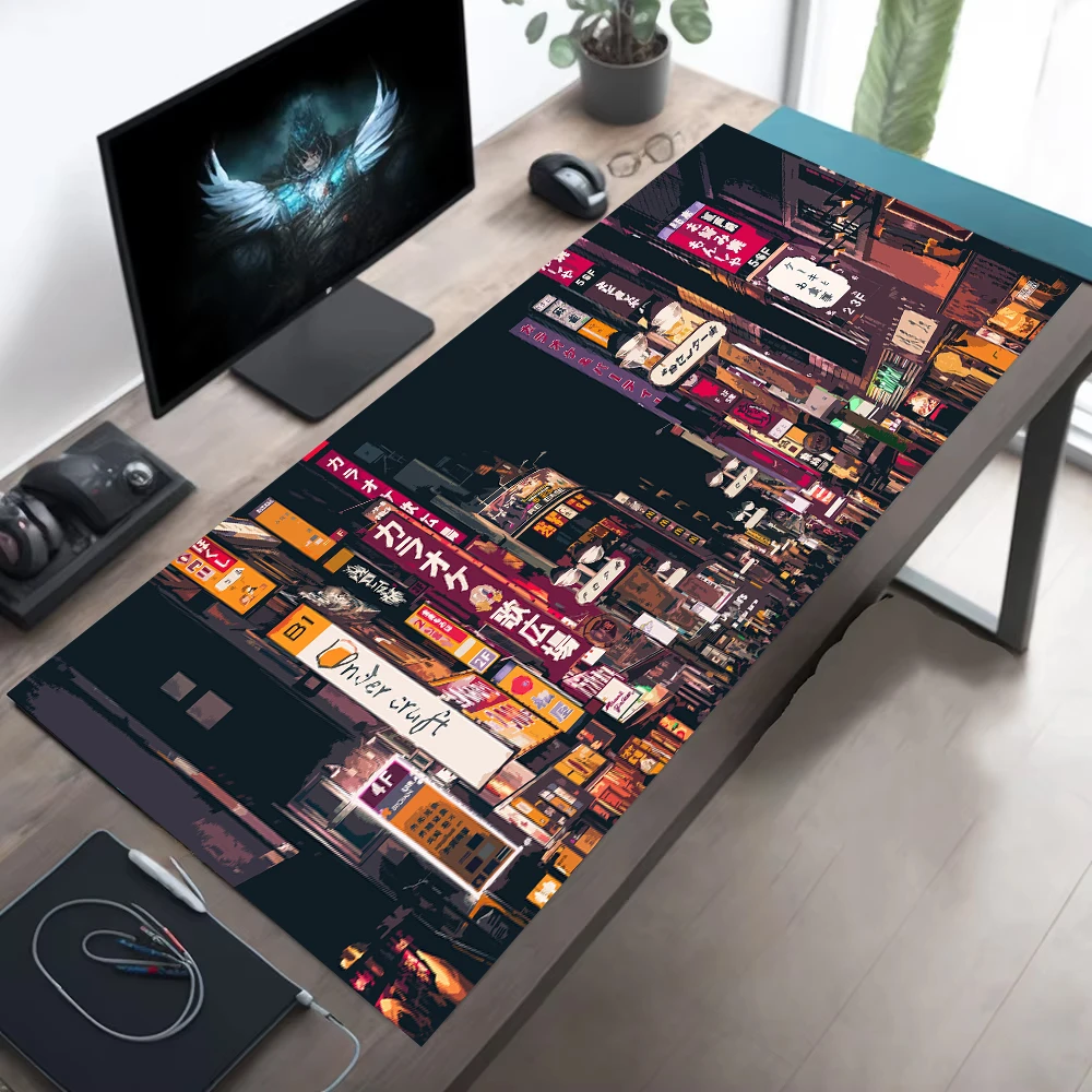 Retro Gaming Tokyo - Retro cidade rua mousepad neon tóquio