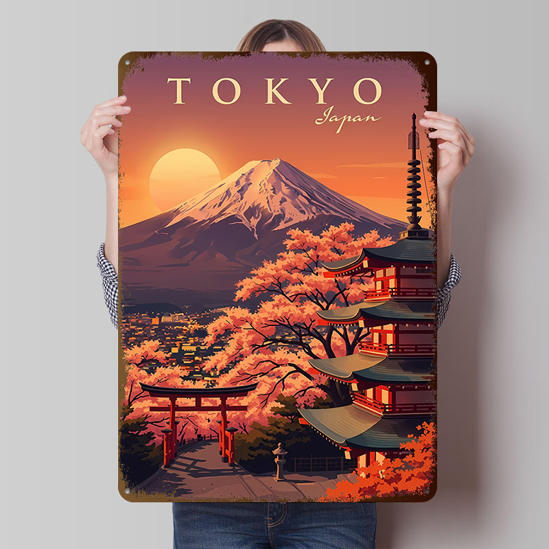 Retro Gaming Tokyo - Pôster Metálico Vintage de Viagem Tóquio